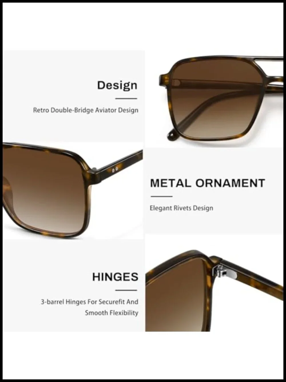 Retro Double Bar Aviator Sunglasses UV400 Protection Square